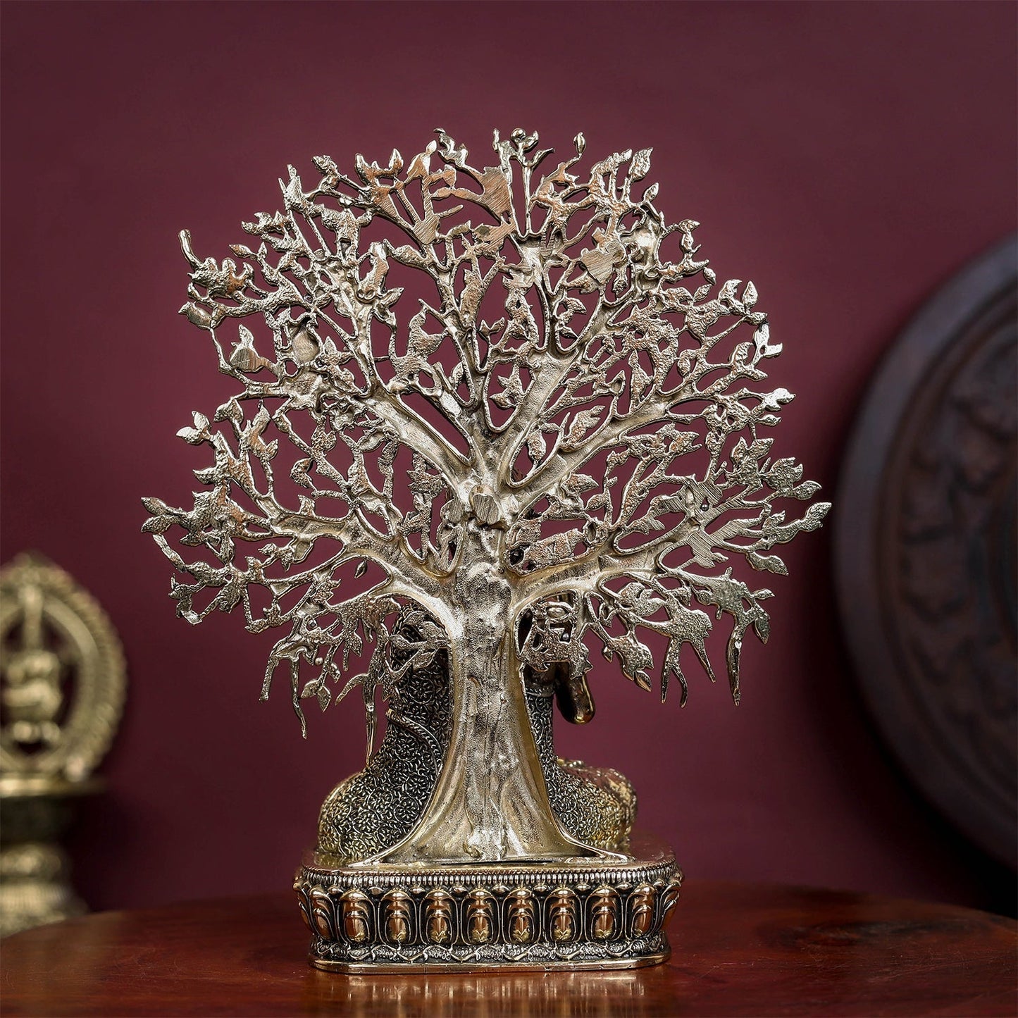 Brass Superfine Buddha Statue With Bodhi Tree 6.2 Inch