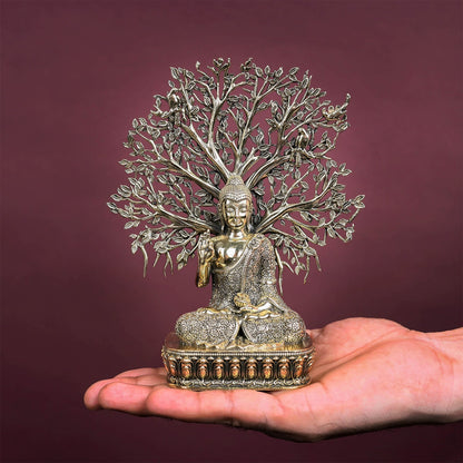 Brass Superfine Buddha Statue With Bodhi Tree 6.2 Inch by vendor-unknown - Buddha (View 3)