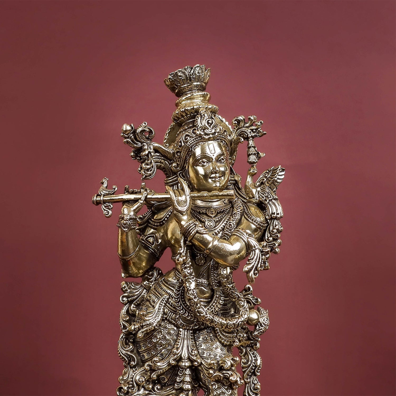 Brass Antique Lord Krishna Idol 11" - Image 2