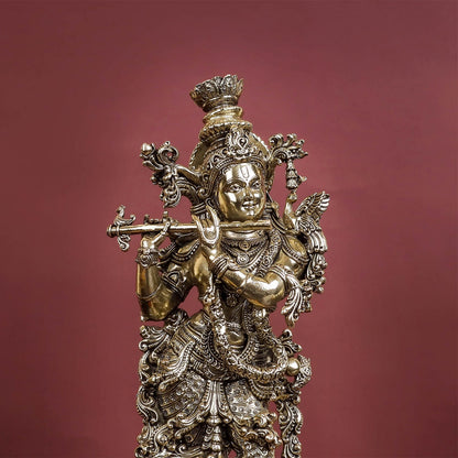 Brass Antique Lord Krishna Idol 11" by vendor-unknown - Hindu Gods (View 2)
