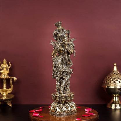 Brass Antique Lord Krishna Idol 11" by vendor-unknown - Hindu Gods (View 4)