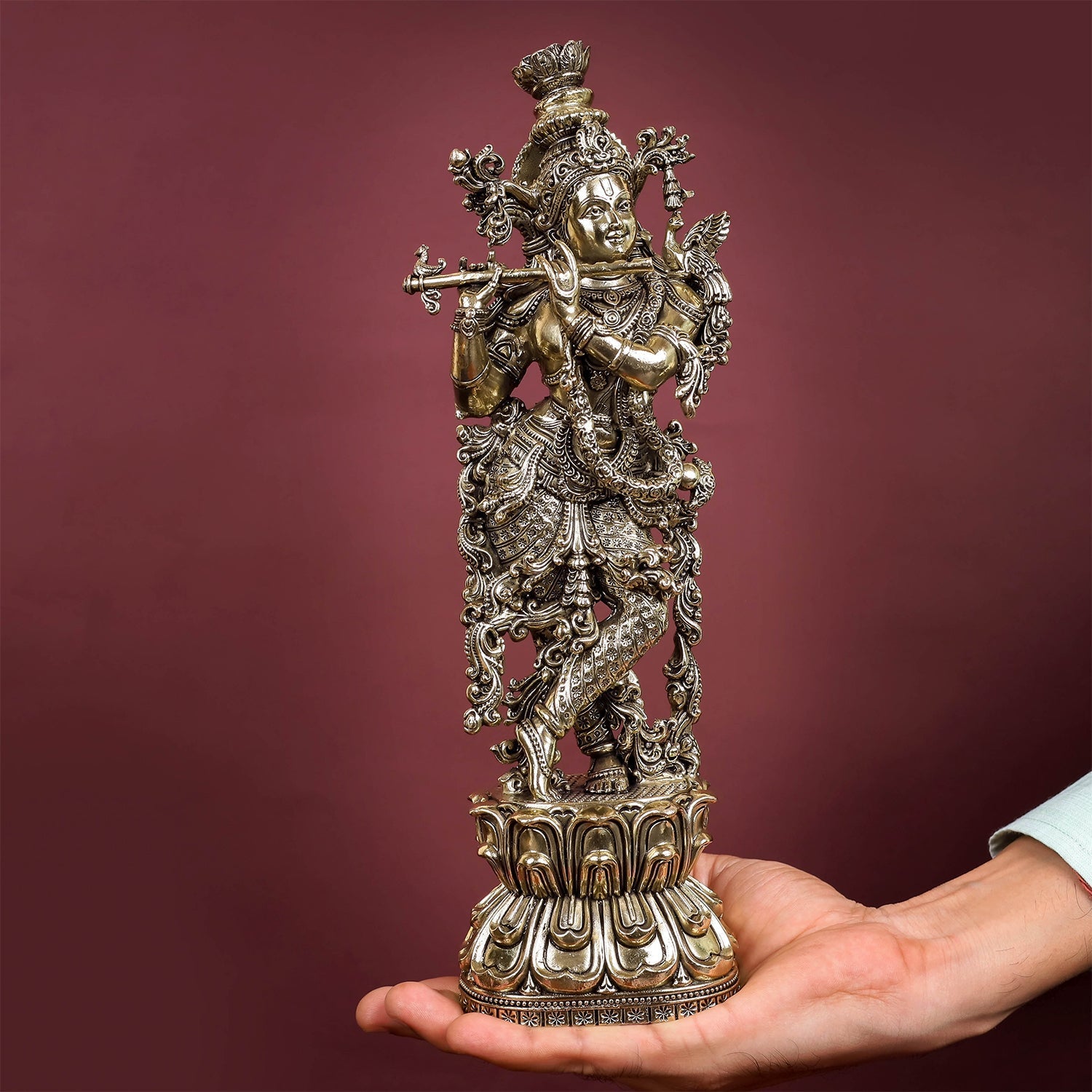Brass Antique Lord Krishna Idol 11" - Image 3