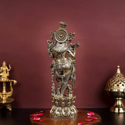 Brass Antique Lord Krishna Idol 11" by vendor-unknown - Hindu Gods (View 6)