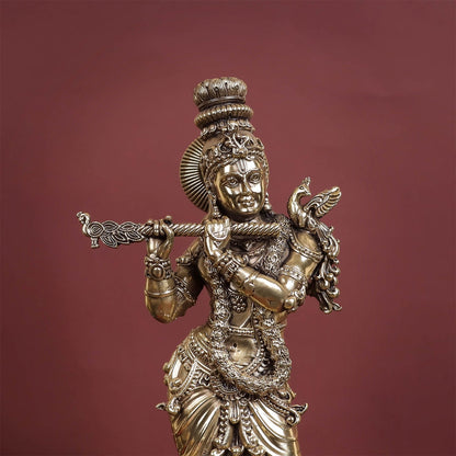 Brass Antique Lord Krishna Statue 10" by vendor-unknown - Hindu Gods (View 2)