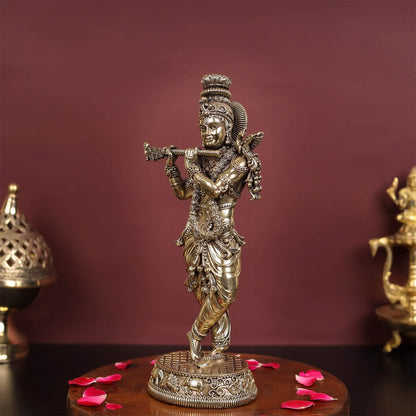 Brass Antique Lord Krishna Statue 10" by vendor-unknown - Hindu Gods (View 3)