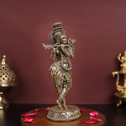 Brass Antique Lord Krishna Statue 10" by vendor-unknown - Hindu Gods (View 4)
