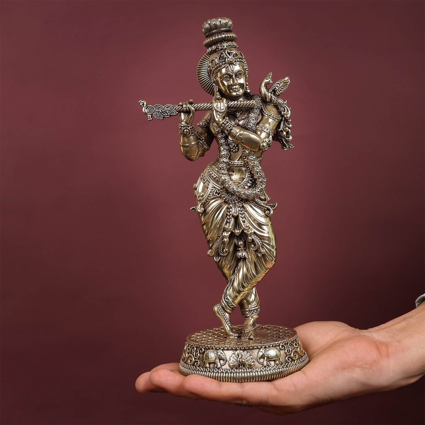 Brass Antique Lord Krishna Statue 10"