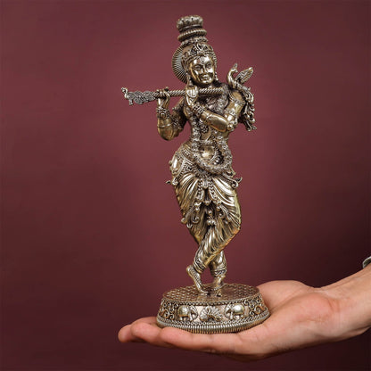 Brass Antique Lord Krishna Statue 10" by vendor-unknown - Hindu Gods (View 5)