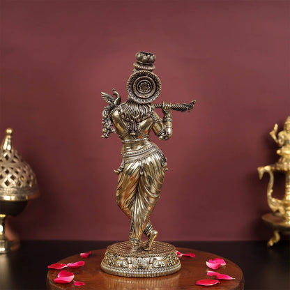 Brass Antique Lord Krishna Statue 10" by vendor-unknown - Hindu Gods (View 6)