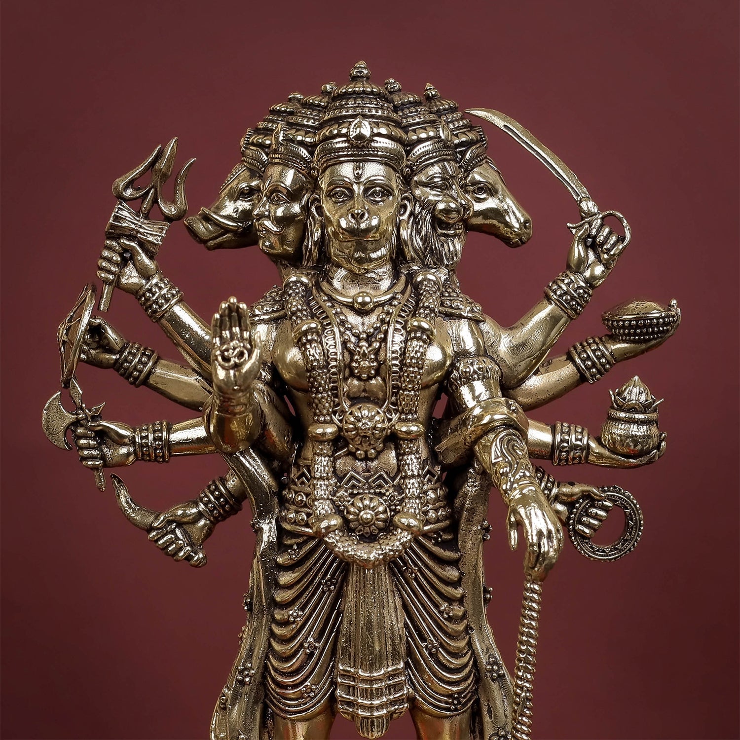 Brass Superfine Standing Panchmukhi Hanuman Idol 8 Inch - Image 2