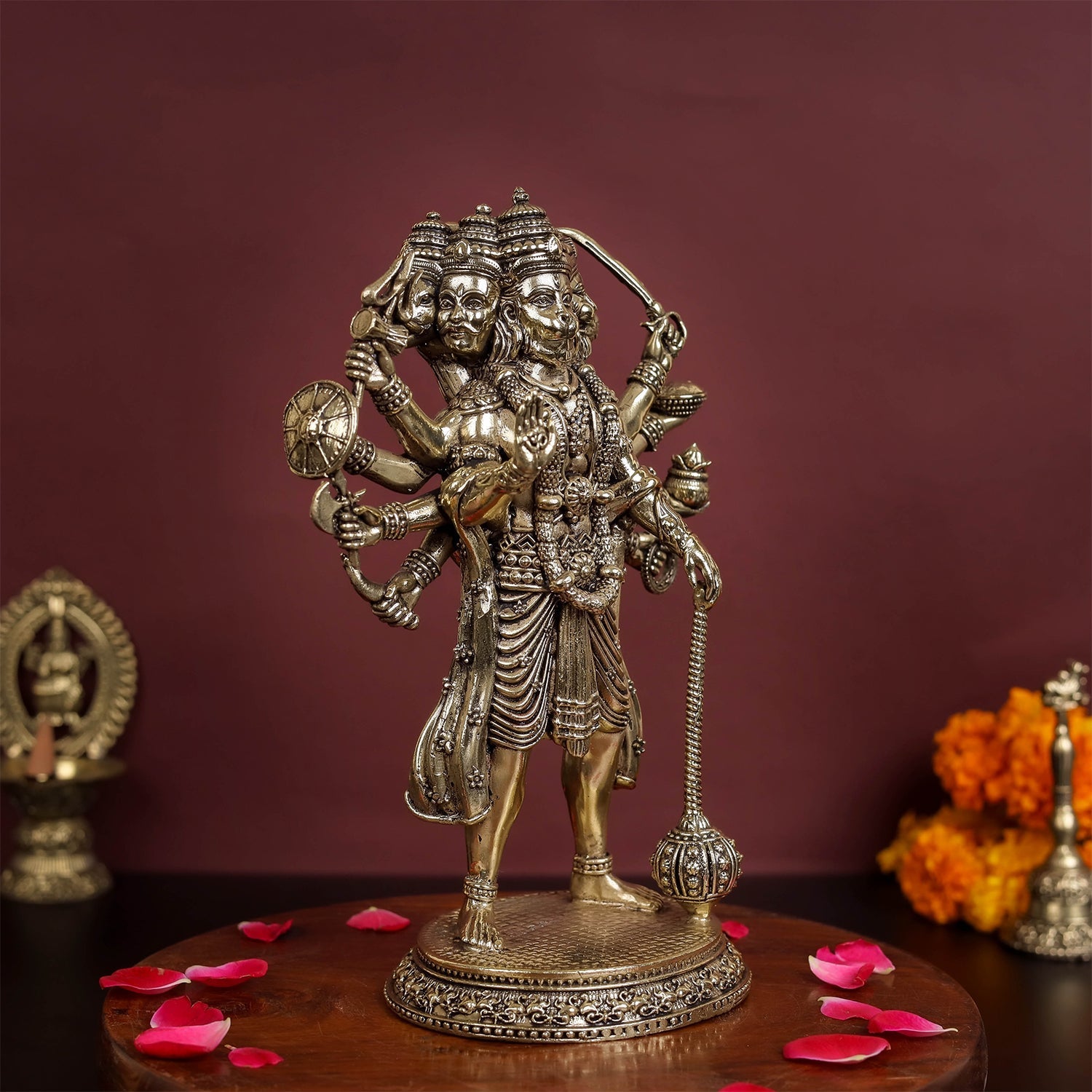 Brass Superfine Standing Panchmukhi Hanuman Idol 8 Inch - Image 4