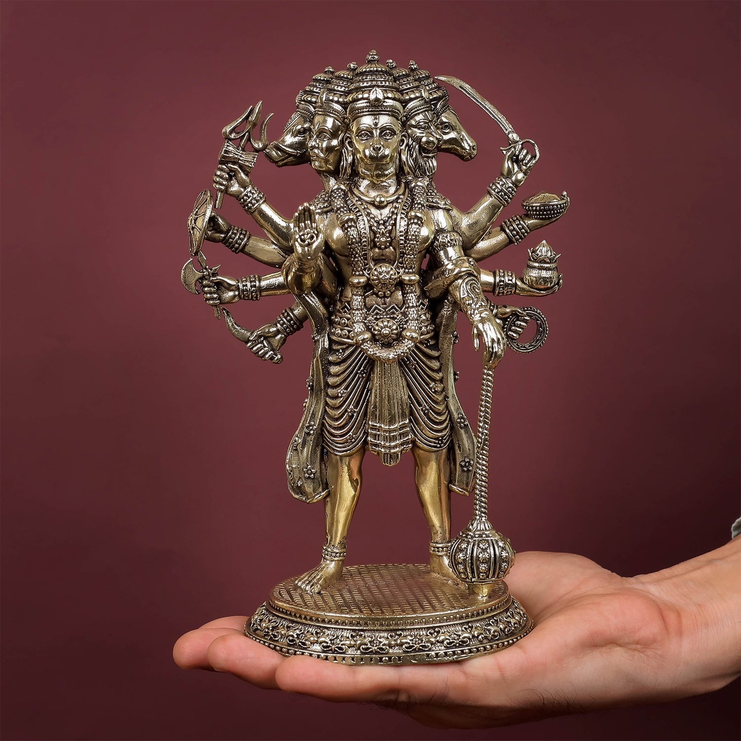 Brass Superfine Standing Panchmukhi Hanuman Idol 8 Inch - Image 3