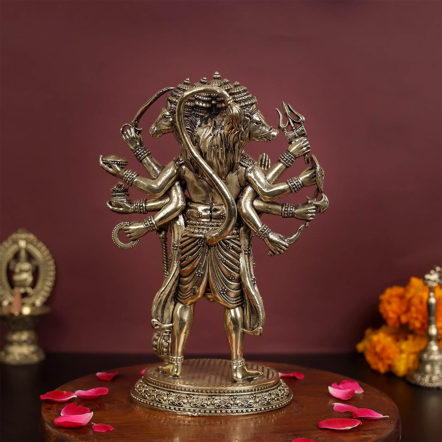 Brass Superfine Standing Panchmukhi Hanuman Idol 8 Inch - Image 6