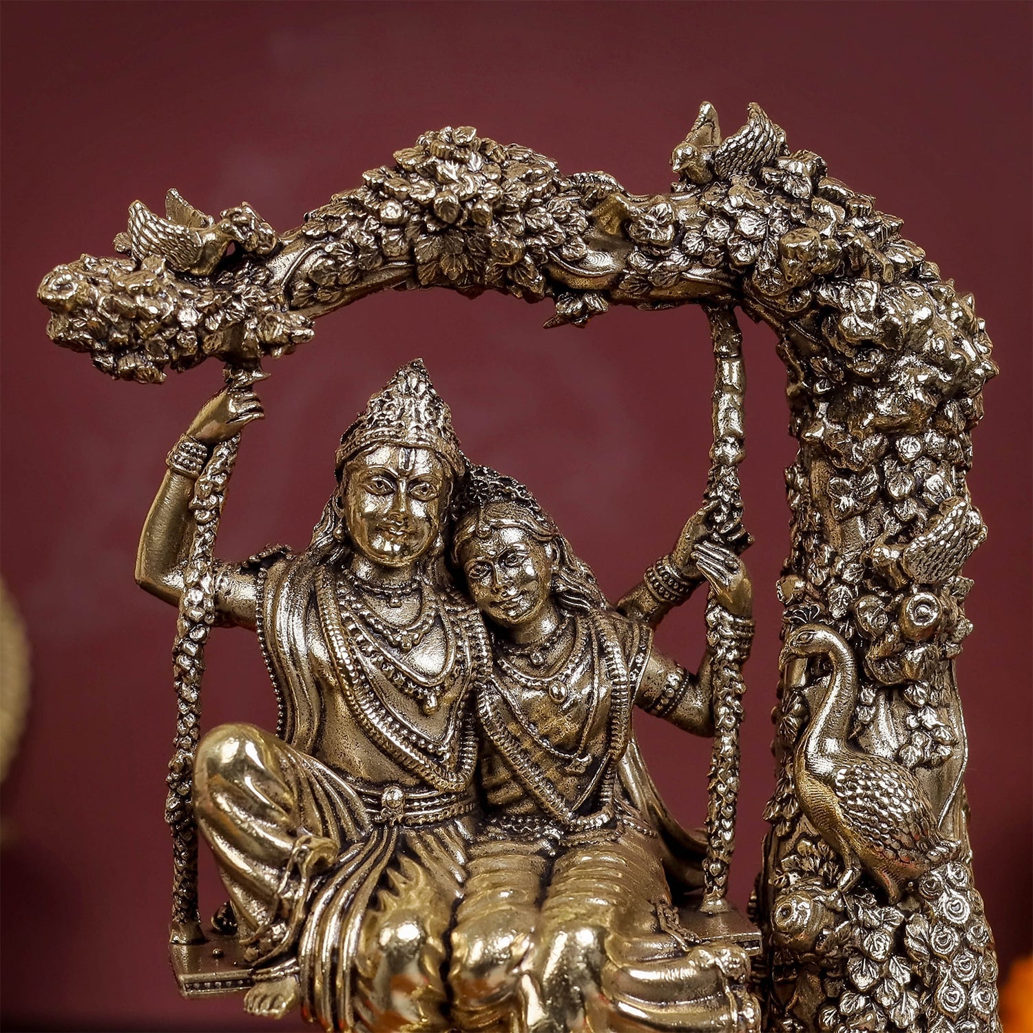 Brass Superfine Radha Krishna Idols On Swing For Home Decor 6 Inch - Image 2