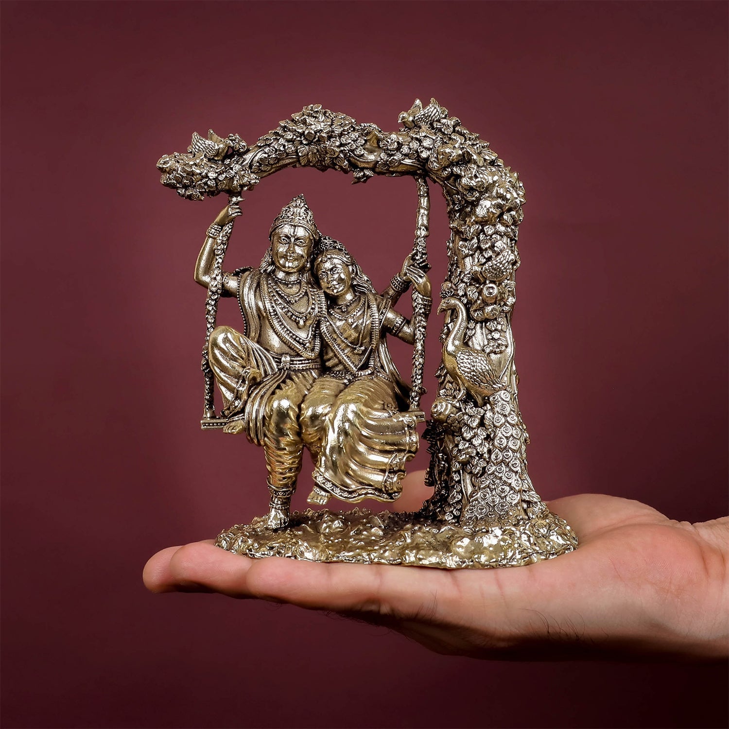 Brass Superfine Radha Krishna Idols On Swing For Home Decor 6 Inch - Image 3