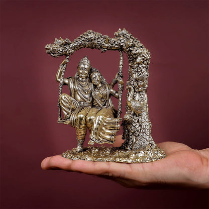 Brass Superfine Radha Krishna Idols On Swing For Home Decor 6 Inch by vendor-unknown - Hindu Gods (View 3)