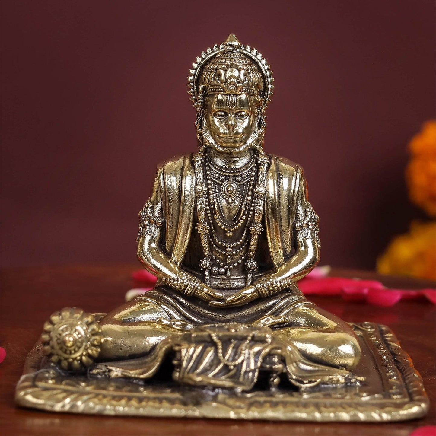 Brass Superfine Meditation Hanuman Idol Intricately Carved 3 Inch