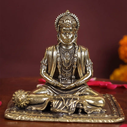 Brass Superfine Meditation Hanuman Idol Intricately Carved 3 Inch by vendor-unknown - Hindu Gods (View 2)