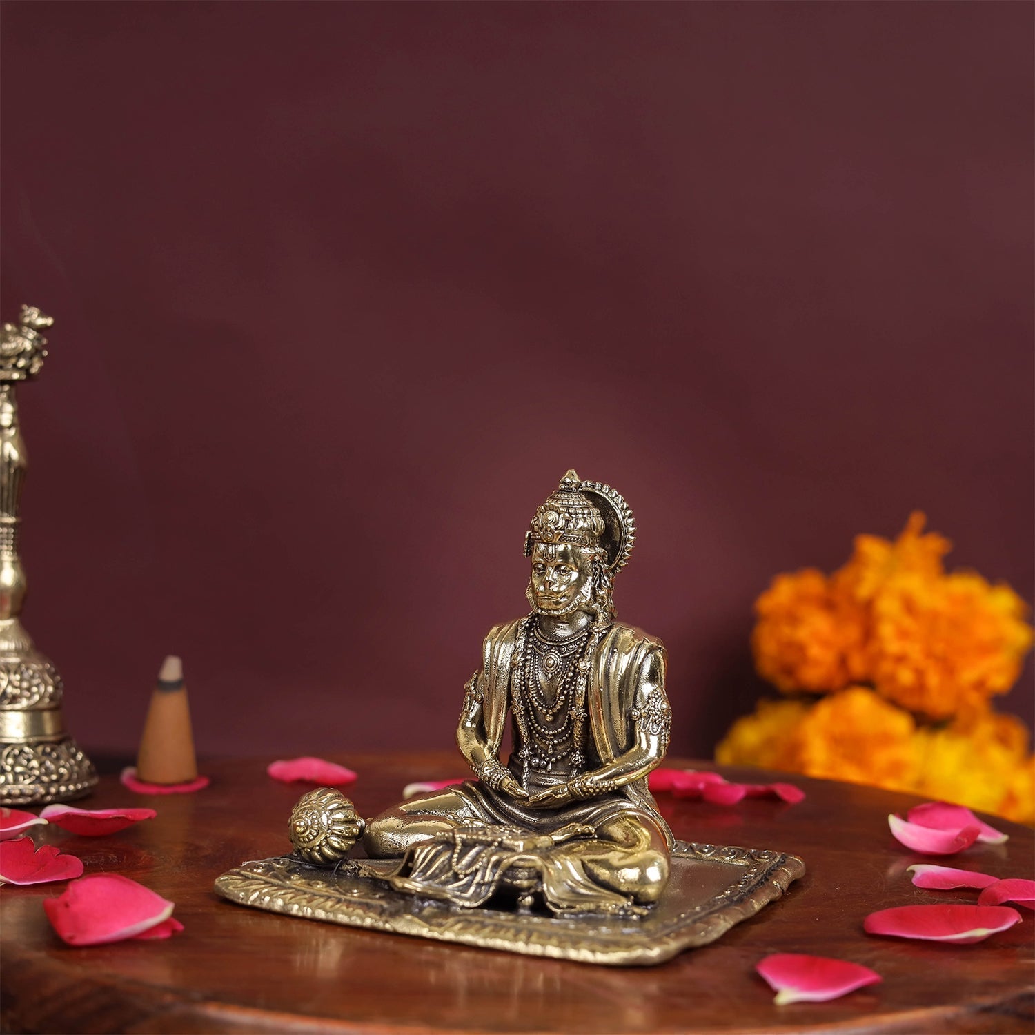 Brass Superfine Meditation Hanuman Idol Intricately Carved 3 Inch - Image 5