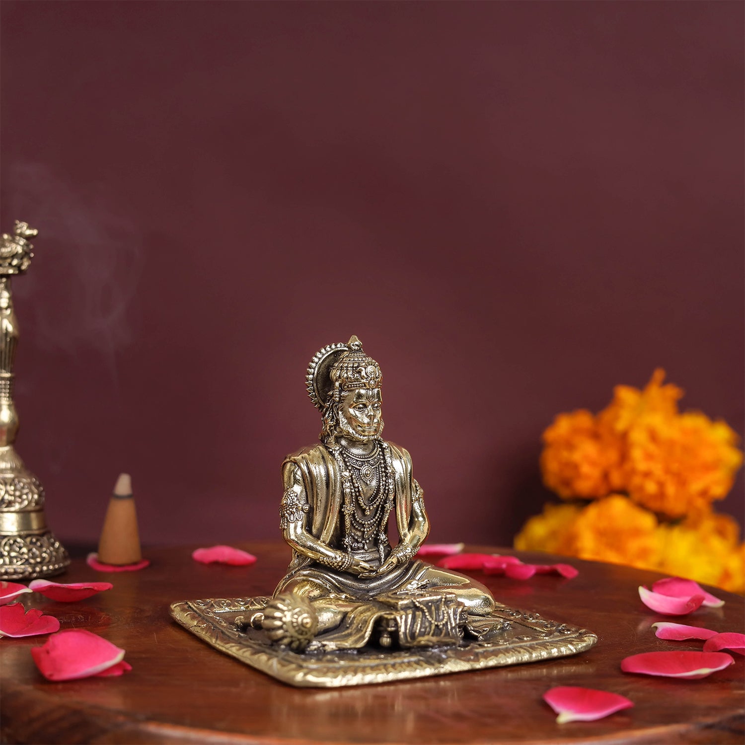 Brass Superfine Meditation Hanuman Idol Intricately Carved 3 Inch - Image 4