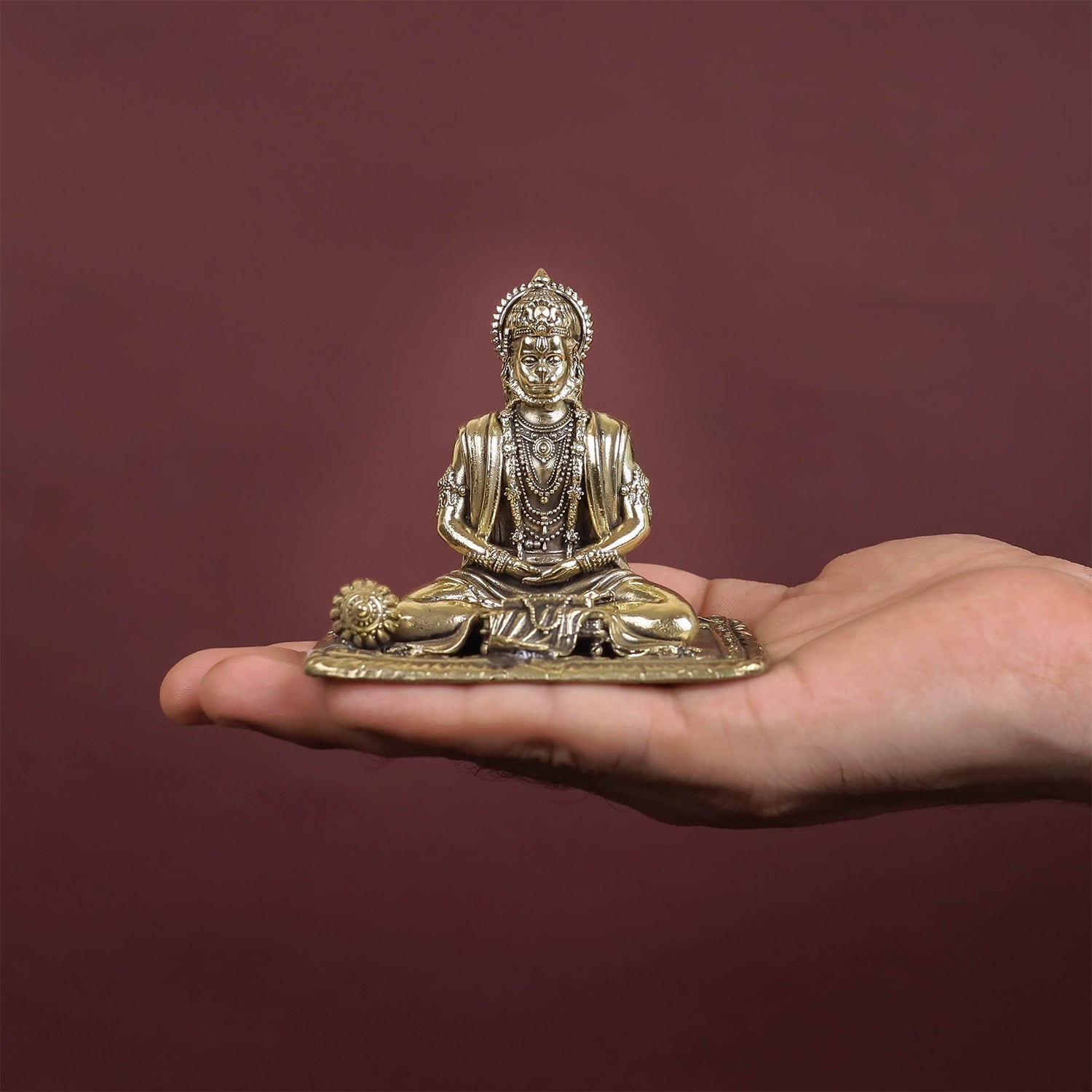 Brass Superfine Meditation Hanuman Idol Intricately Carved 3 Inch - Image 3