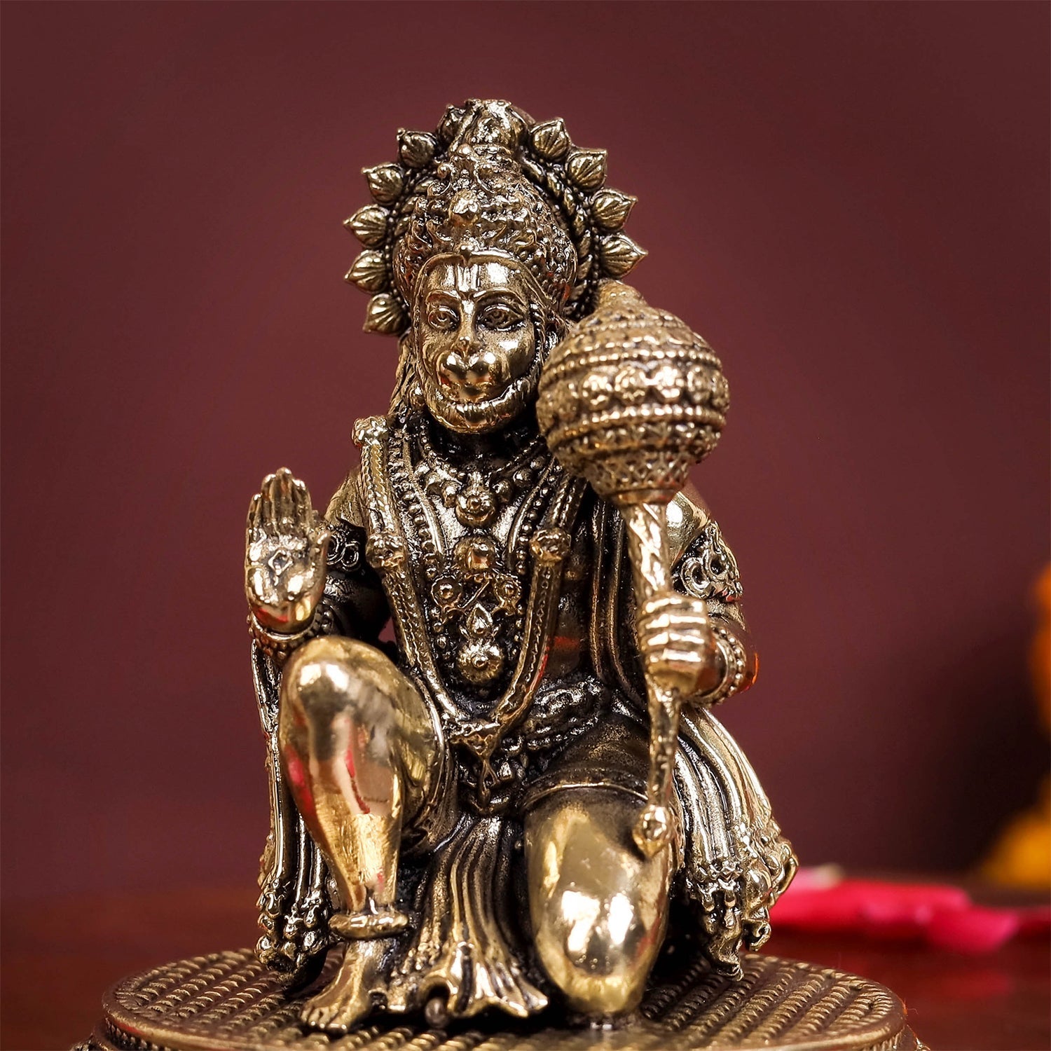 Brass Superfine Blessing Hanuman Idol 3.5 Inch - Image 2