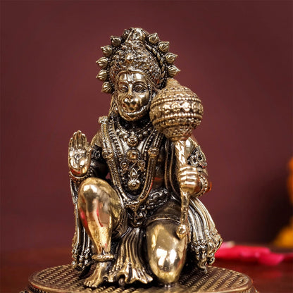 Brass Superfine Blessing Hanuman Idol 3.5 Inch by vendor-unknown - Hindu Gods (View 2)