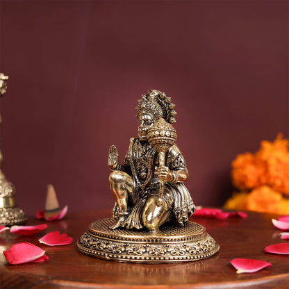 Brass Superfine Blessing Hanuman Idol 3.5 Inch by vendor-unknown - Hindu Gods (View 5)