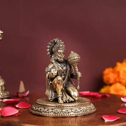 Brass Superfine Blessing Hanuman Idol 3.5 Inch by vendor-unknown - Hindu Gods (View 4)