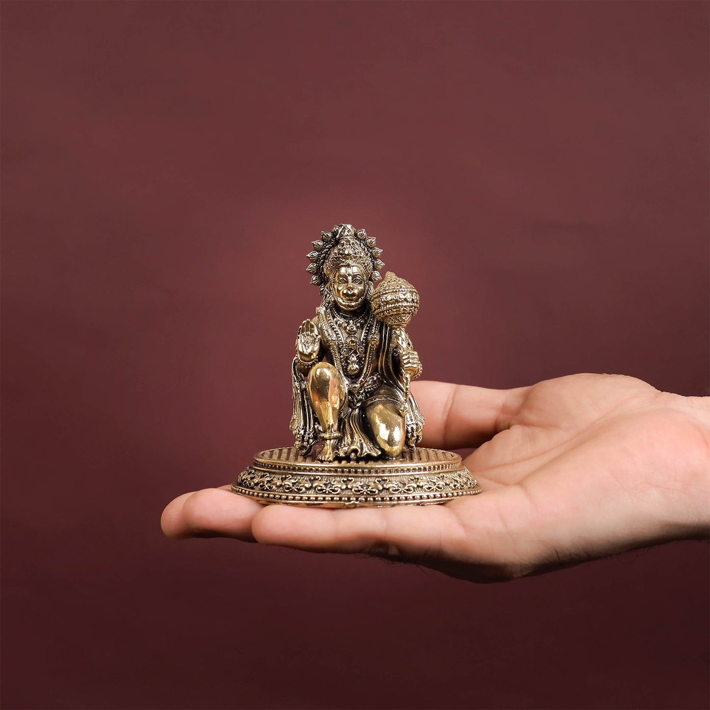 Brass Superfine Blessing Hanuman Idol 3.5 Inch