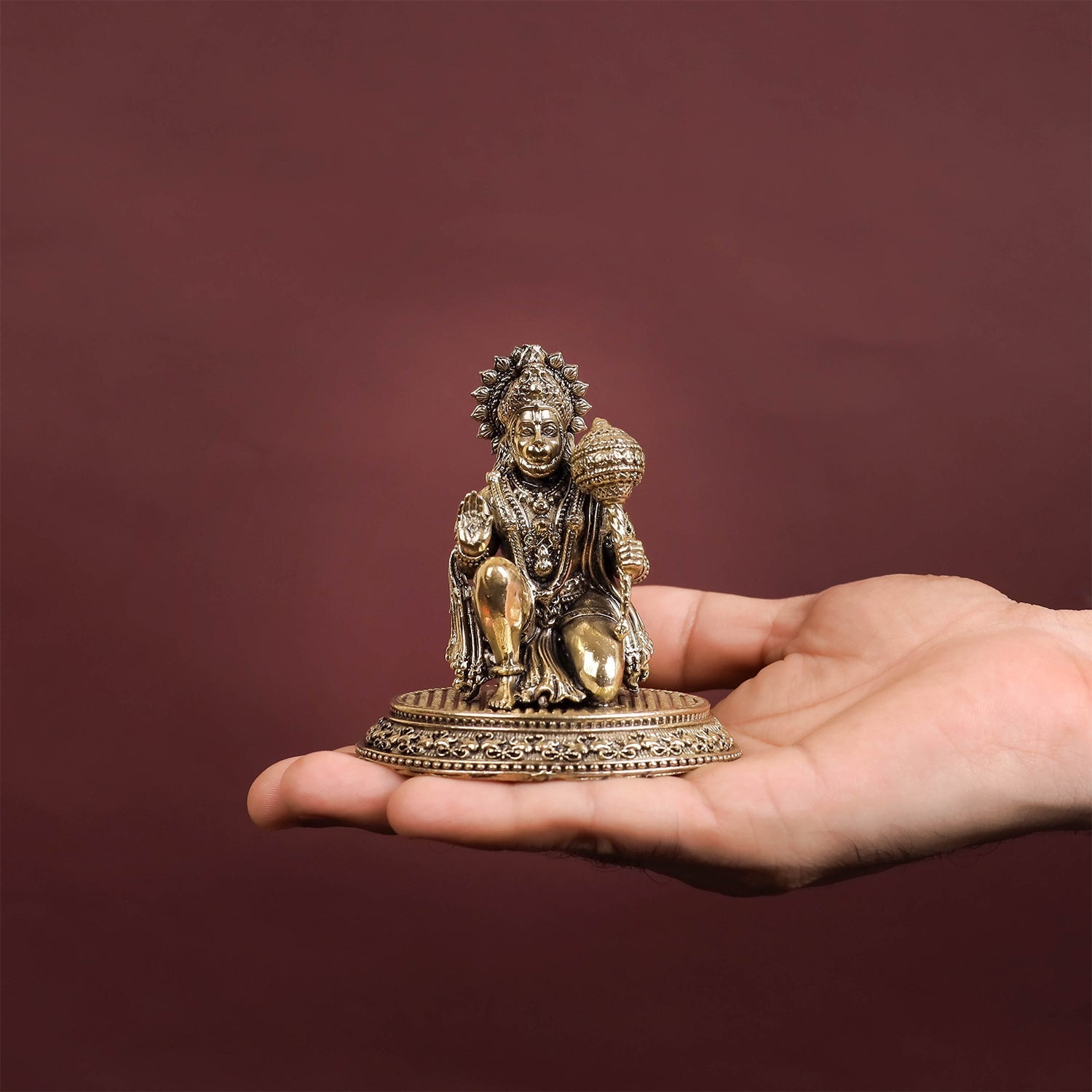 Brass Superfine Blessing Hanuman Idol 3.5 Inch - Image 3