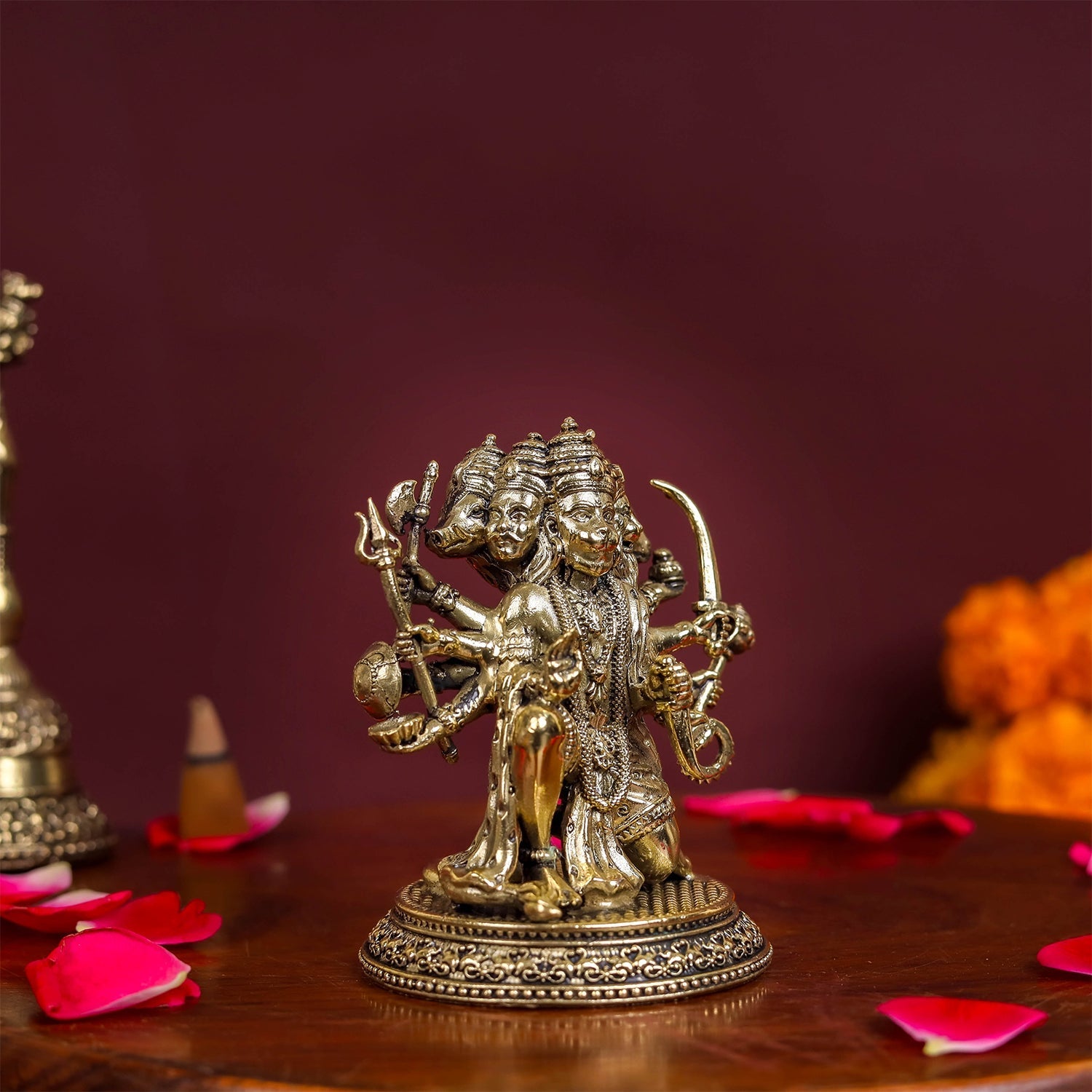 Brass Superfine Panchmukhi Hanuman Idol 3 Inch - Image 4