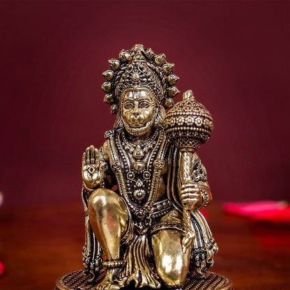 Brass Small Superfine Blessing Hanuman Idol 2.5 Inch by vendor-unknown - Hindu Gods (View 2)