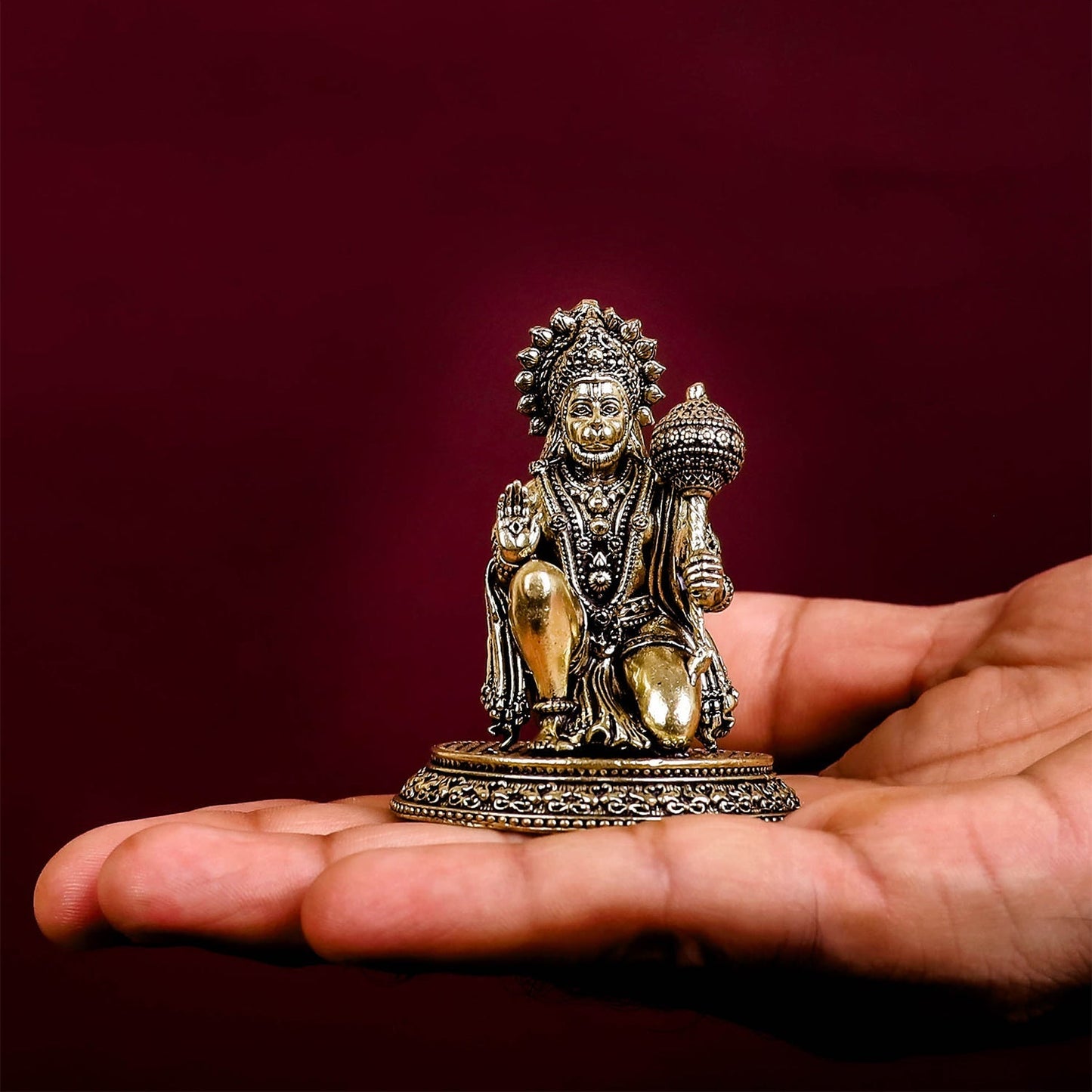 Brass Small Superfine Blessing Hanuman Idol 2.5 Inch