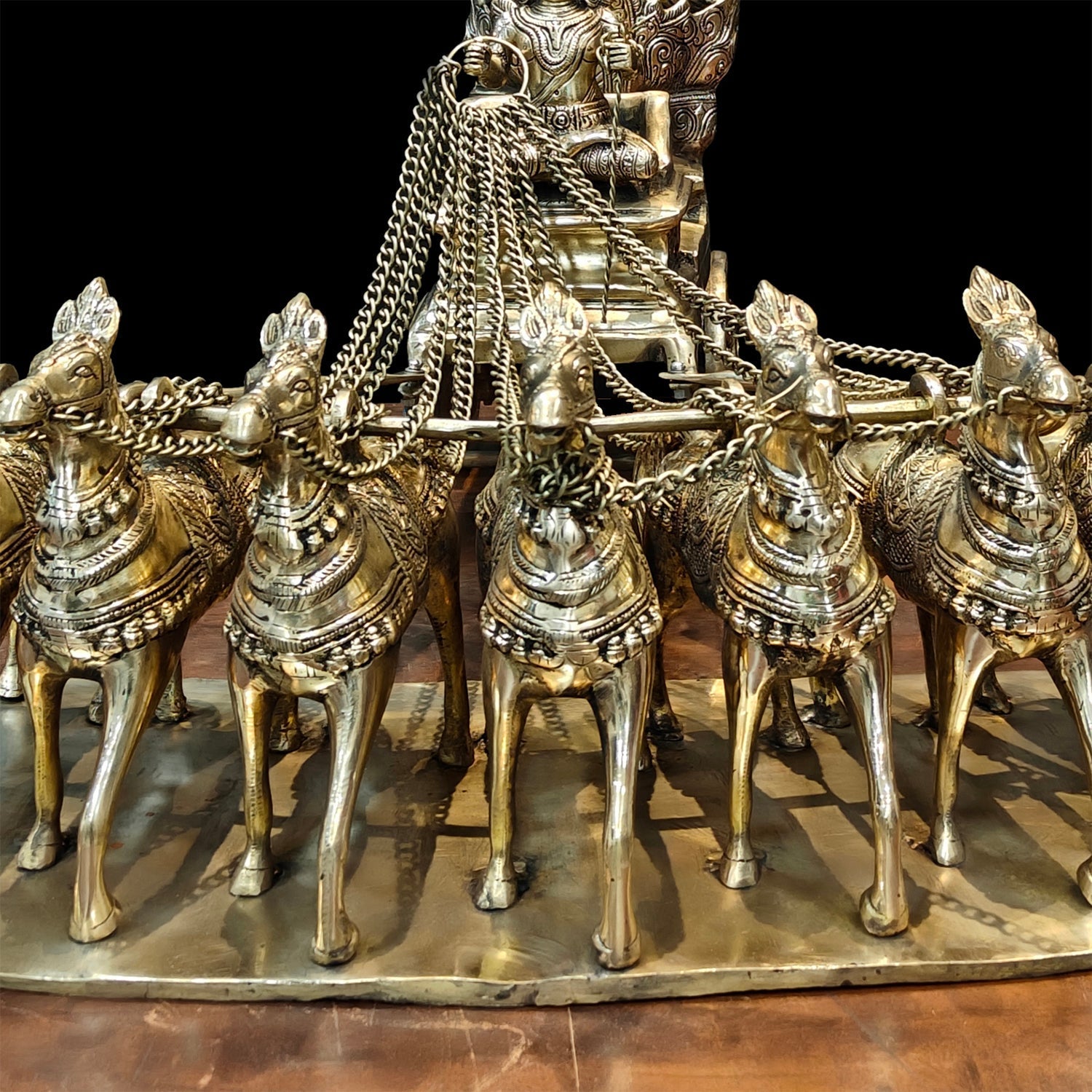 Brass Big Surya Rath With Seven Horses Golden Finish 27 Inches - Image 5