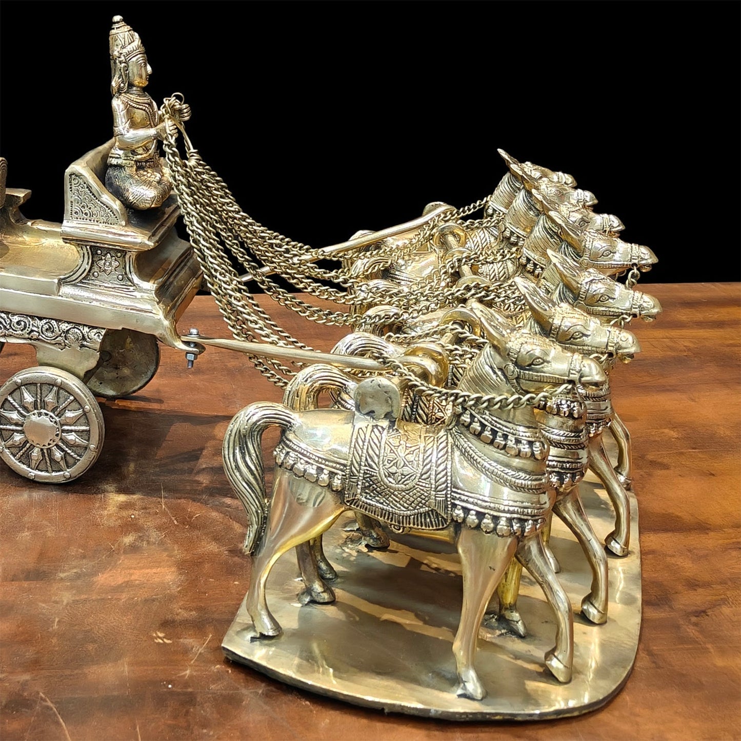 Brass Big Surya Rath With Seven Horses Golden Finish 27 Inches