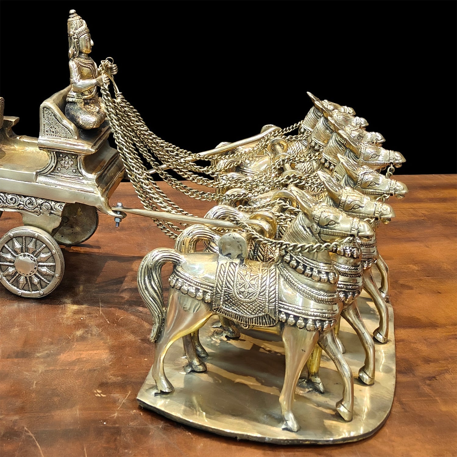 Brass Big Surya Rath With Seven Horses Golden Finish 27 Inches - Image 4