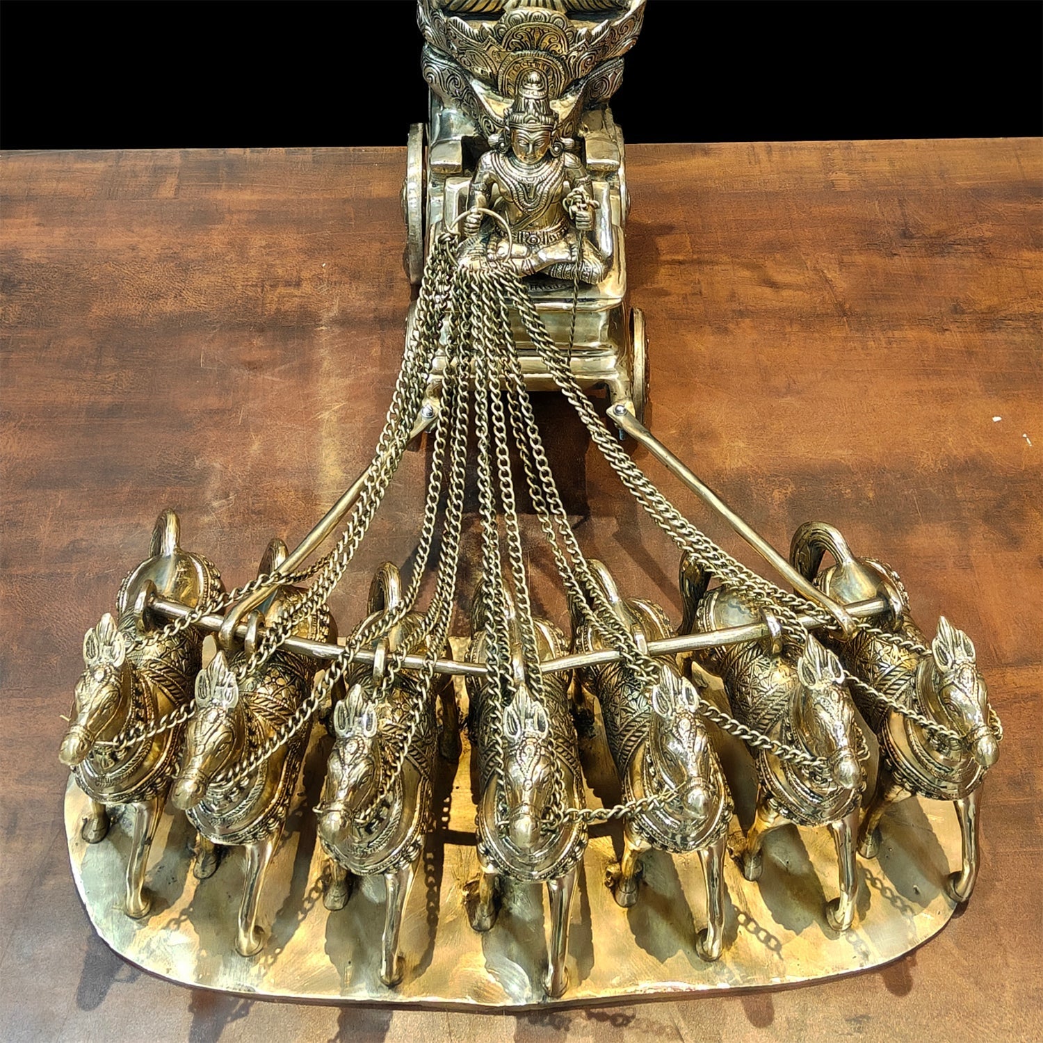 Brass Big Surya Rath With Seven Horses Golden Finish 27 Inches - Image 7