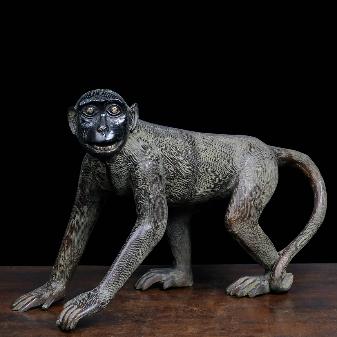 Brass Monkey Statue Sculpture Antique Finish For Decor Showpiece 20 Inch