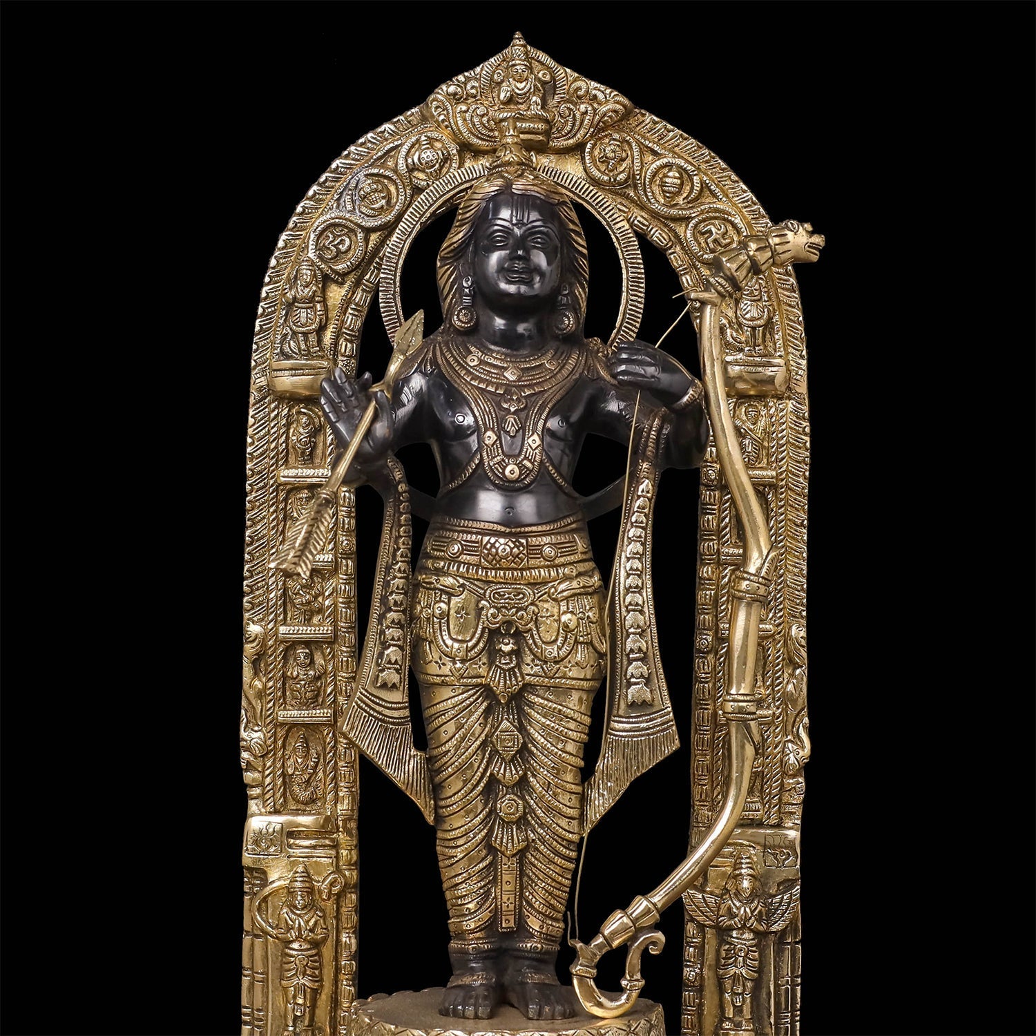 Brass Ram Lalla Statue With Arch and Enhanced Carvings 2 Feet - Image 2