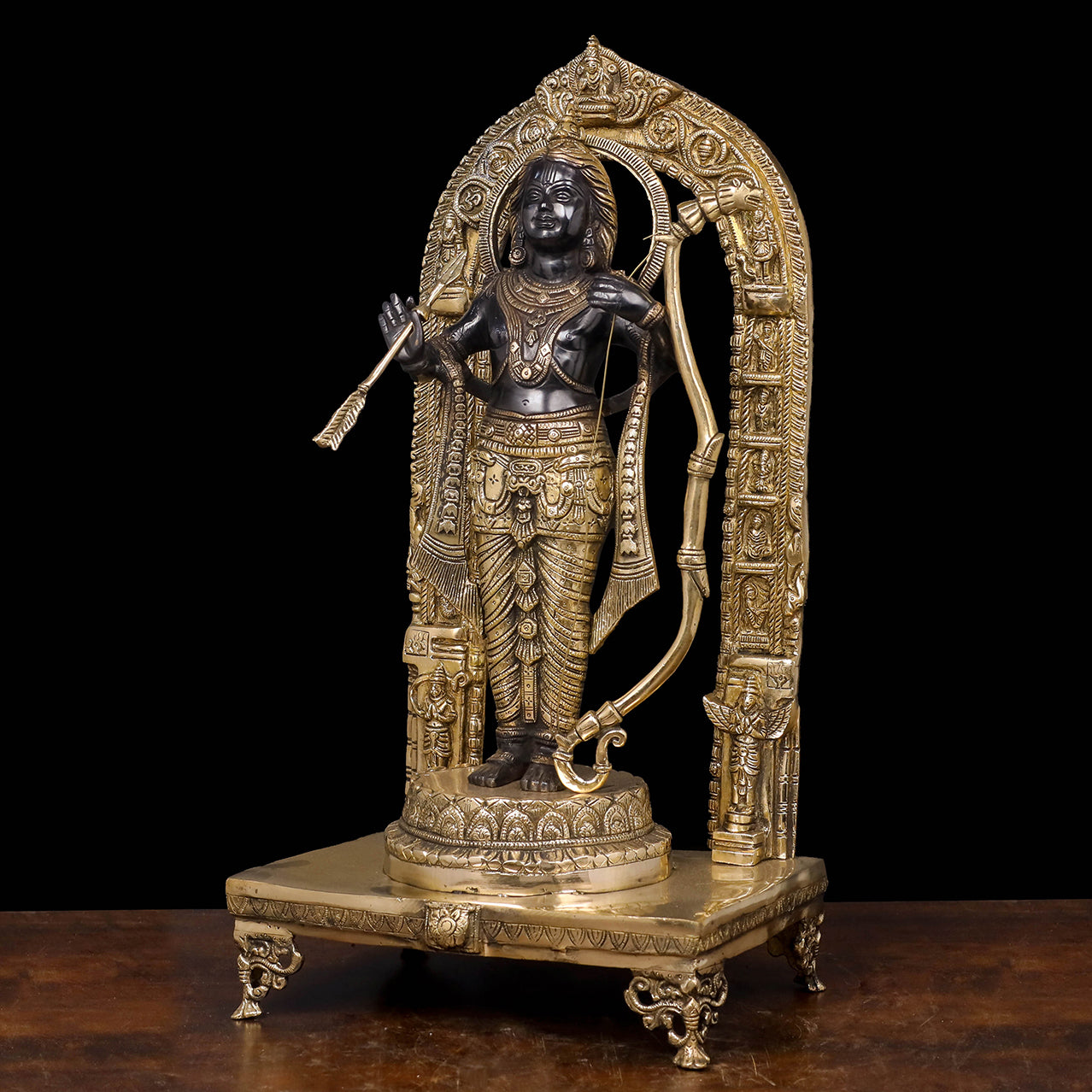 Brass Ram Lalla Statue With Arch and Enhanced Carvings 2 Feet - Image 3