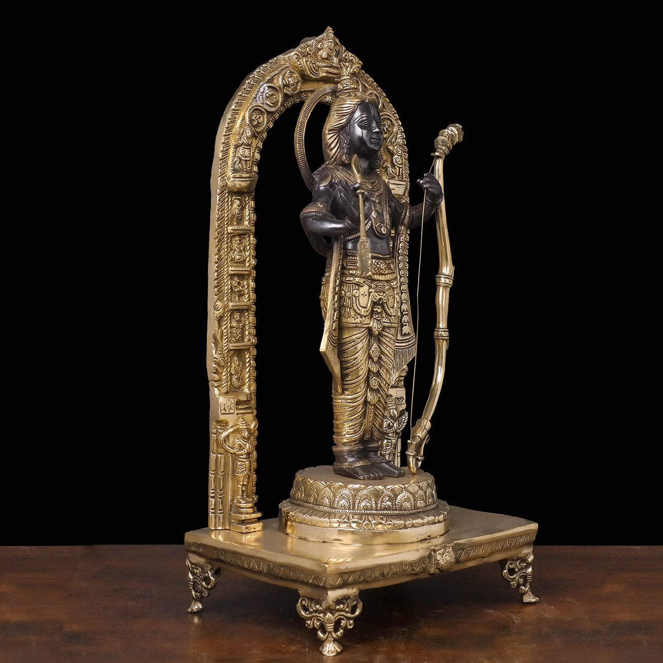 Brass Ram Lalla Statue With Arch and Enhanced Carvings 2 Feet