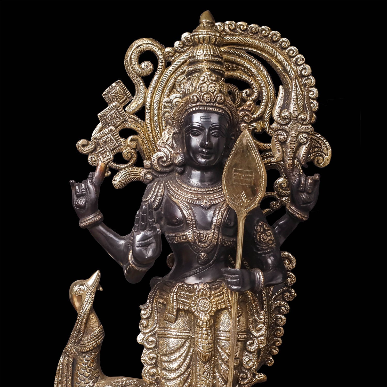 Brass Fine Kartikeya Murugan Swamy Idol Standing With Peacock 20 Inch - Image 2