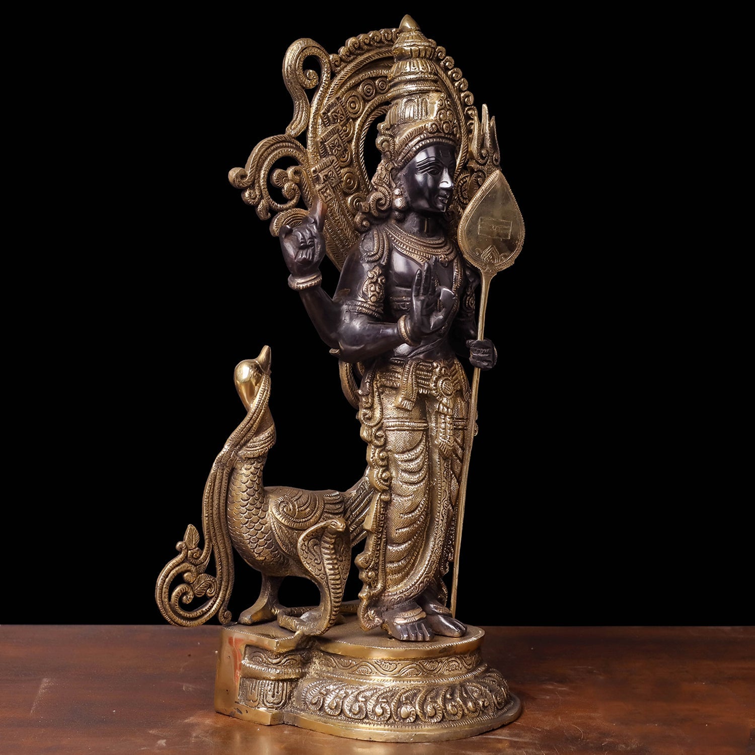 Brass Fine Kartikeya Murugan Swamy Idol Standing With Peacock 20 Inch - Image 3
