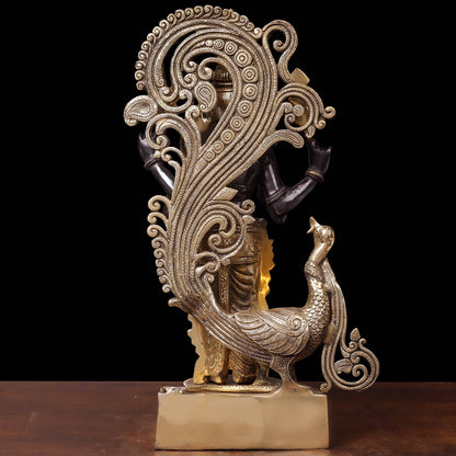 Brass Fine Kartikeya Murugan Swamy Idol Standing With Peacock 20 Inch by vendor-unknown - Hindu Gods (View 5)