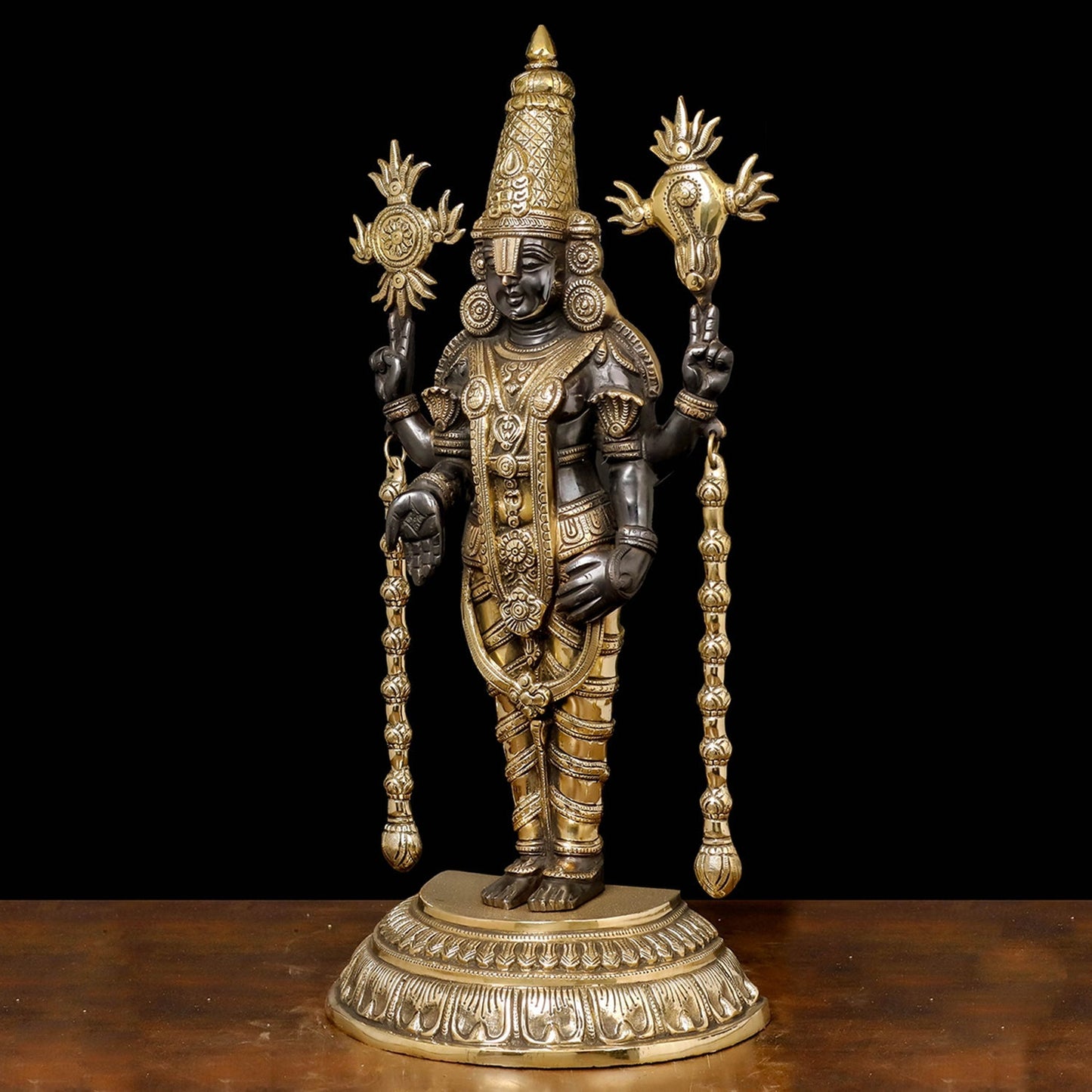Brass Tirupati Balaji Idol Lord Venkateshwara Antique Finish 2 Feet
