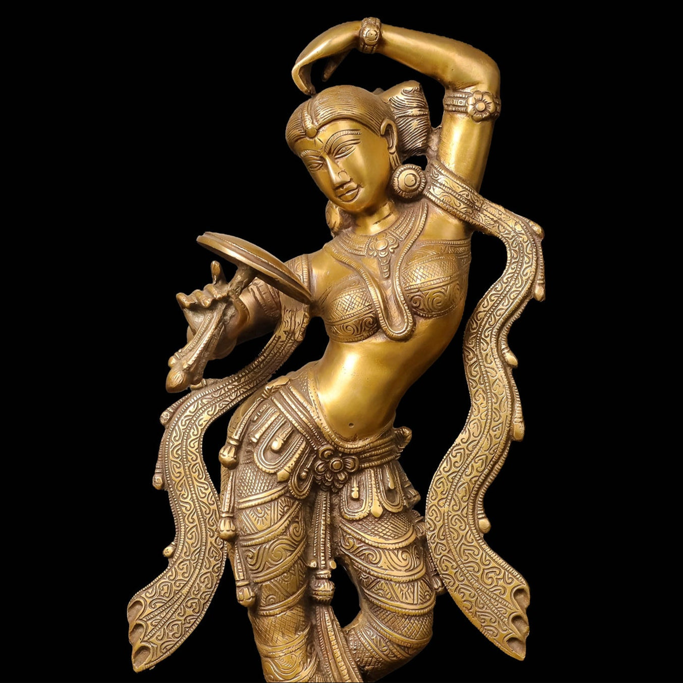 Brass Young Lady Applying Vermilion (A Sculpture Inspired by Khajuraho) 2 Feet - Image 2