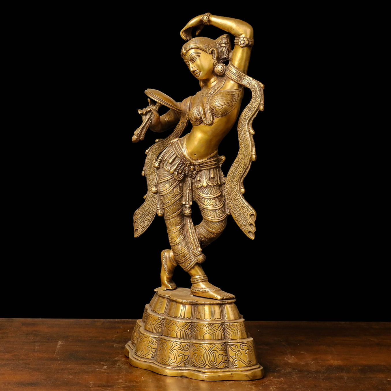 Brass Young Lady Applying Vermilion (A Sculpture Inspired by Khajuraho) 2 Feet