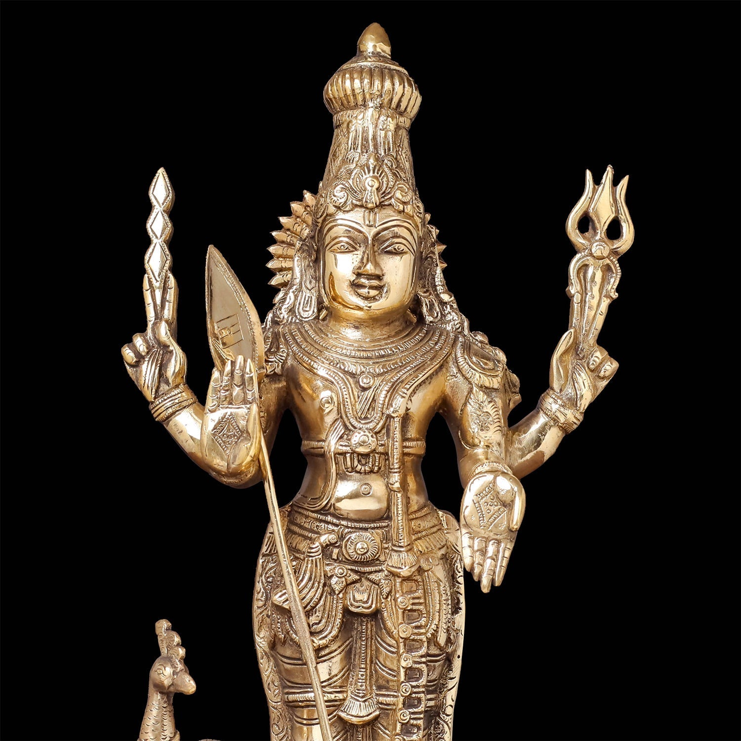 Brass Kartikeya Murugan Swamy Idol With Peacock 20 Inches - Image 2