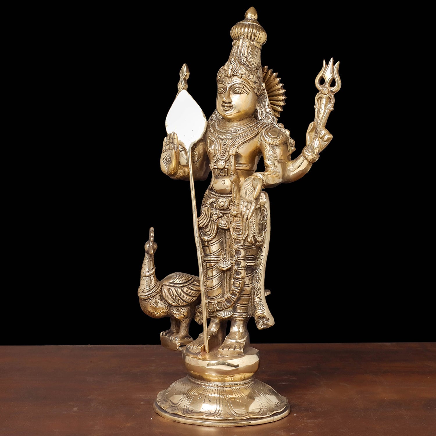 Brass Kartikeya Murugan Swamy Idol With Peacock 20 Inches - Image 3